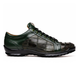 Marco Di Milano Bari Men's Shoes Green Genuine Patchwork Lizard Skin Fashion Sneakers (MDM1142)