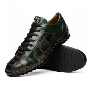 Marco Di Milano Bari Men's Shoes Green Genuine Patchwork Lizard Skin Fashion Sneakers (MDM1142)