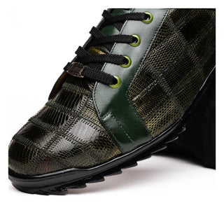 Marco Di Milano Bari Men's Shoes Green Genuine Patchwork Lizard Skin Fashion Sneakers (MDM1142)
