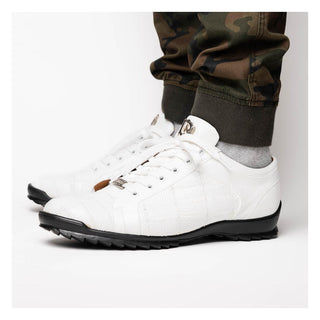 Marco Di Milano Bari Men's Shoes White Genuine Patchwork Lizard Skin Sneakers (MDM1142)