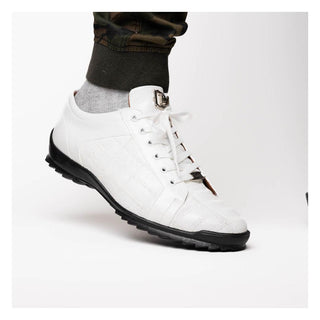 Marco Di Milano Bari Men's Shoes White Genuine Patchwork Lizard Skin Sneakers (MDM1142)