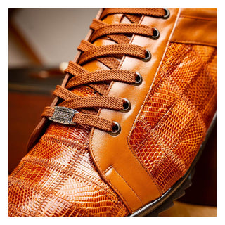 Marco Di Milano Bari Men's Shoes Cognac Genuine Patchwork Lizard Skin Sneakers (MDM1142)