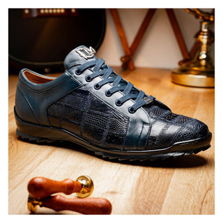 Marco Di Milano Bari Men's Shoes Navy Genuine Patchwork Lizard Skin Sneakers (MDM1142)