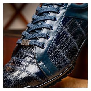 Marco Di Milano Bari Men's Shoes Navy Genuine Patchwork Lizard Skin Sneakers (MDM1142)