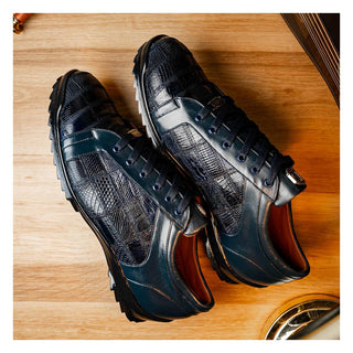 Marco Di Milano Bari Men's Shoes Navy Genuine Patchwork Lizard Skin Sneakers (MDM1142)