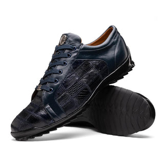 Marco Di Milano Bari Men's Shoes Navy Genuine Patchwork Lizard Skin Sneakers (MDM1142)