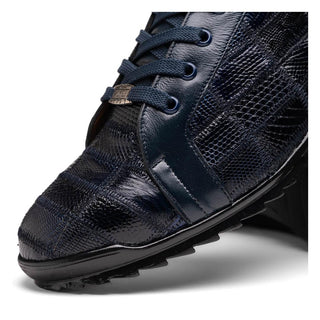 Marco Di Milano Bari Men's Shoes Navy Genuine Patchwork Lizard Skin Sneakers (MDM1142)
