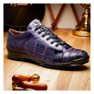 Marco Di Milano Bari Men's Shoes Purple Genuine Patchwork Lizard Skin Fashion Sneakers (MDM1142)