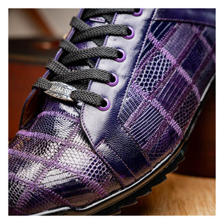 Marco Di Milano Bari Men's Shoes Purple Genuine Patchwork Lizard Skin Fashion Sneakers (MDM1142)