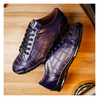 Marco Di Milano Bari Men's Shoes Purple Genuine Patchwork Lizard Skin Fashion Sneakers (MDM1142)