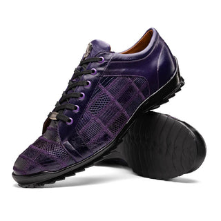 Marco Di Milano Bari Men's Shoes Purple Genuine Patchwork Lizard Skin Fashion Sneakers (MDM1142)