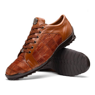 Marco Di Milano Bari Men's Shoes Cognac Genuine Patchwork Lizard Skin Sneakers (MDM1142)