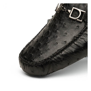 Marco Di Milano Bolonia Men's Shoes Black Exotic Ostrich Horse-Bit Driver Loafer (MDM1205)
