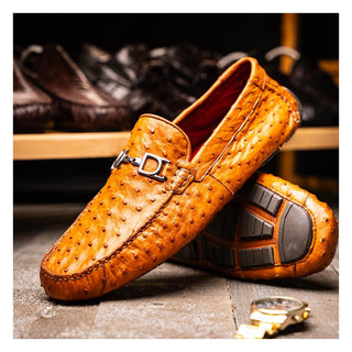 Marco Di Milano Bolonia Men's Shoes Brandy Exotic Ostrich Horse-Bit Driver Loafer (MDM1205)