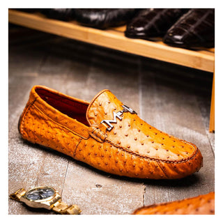 Marco Di Milano Bolonia Men's Shoes Brandy Exotic Ostrich Horse-Bit Driver Loafer (MDM1205)