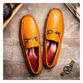 Marco Di Milano Bolonia Men's Shoes Brandy Exotic Ostrich Horse-Bit Driver Loafer (MDM1205)