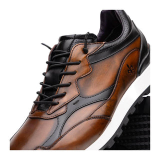 Zelli Italia Bravo Men's Shoes Cognac & Black Burnished Calf-Skin Leather Sneaker (ZEL1063)