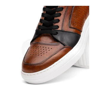 Zelli Italia Bravo Men's Shoes Cognac & Brown Burnished Calf-Skin Leather High-Top Sneaker (ZEL1061)