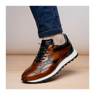 Zelli Italia Bravo Men's Shoes Cognac & Black Burnished Calf-Skin Leather Sneaker (ZEL1063)
