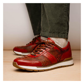 Marco Di Milano Brescia Men's Shoes Cognac Genuine Snake Skin / Calf-Skin Leather Sneakers (MDM1124)