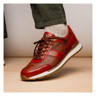 Marco Di Milano Brescia Men's Shoes Cognac Genuine Snake Skin / Calf-Skin Leather Sneakers (MDM1124)