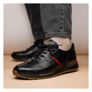 Marco Di Milano Brescia Men's Shoes Black Genuine Snake Skin / Calf-Skin Leather Sneakers (MDM1124)