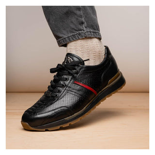 Marco Di Milano Brescia Men's Shoes Black Genuine Snake Skin / Calf-Skin Leather Sneakers (MDM1124)