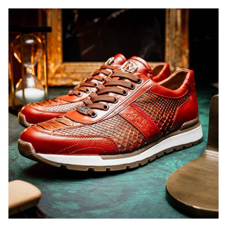 Marco Di Milano Brescia Men's Shoes Cognac Genuine Snake Skin / Calf-Skin Leather Sneakers (MDM1124)