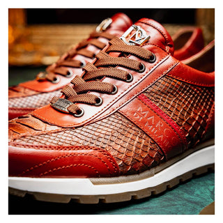 Marco Di Milano Brescia Men's Shoes Cognac Genuine Snake Skin / Calf-Skin Leather Sneakers (MDM1124)