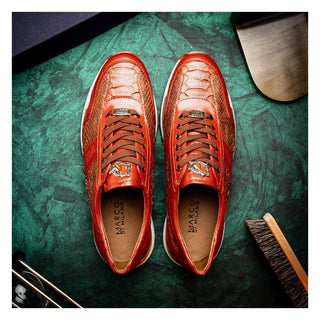 Marco Di Milano Brescia Men's Shoes Cognac Genuine Snake Skin / Calf-Skin Leather Sneakers (MDM1124)