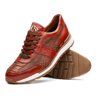 Marco Di Milano Brescia Men's Shoes Cognac Genuine Snake Skin / Calf-Skin Leather Sneakers (MDM1124)
