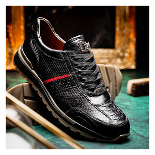 Marco Di Milano Brescia Men's Shoes Black Genuine Snake Skin / Calf-Skin Leather Sneakers (MDM1124)