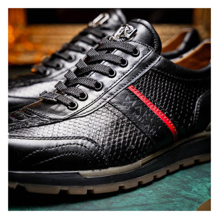 Marco Di Milano Brescia Men's Shoes Black Genuine Snake Skin / Calf-Skin Leather Sneakers (MDM1124)