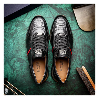 Marco Di Milano Brescia Men's Shoes Black Genuine Snake Skin / Calf-Skin Leather Sneakers (MDM1124)