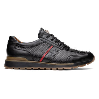 Marco Di Milano Brescia Men's Shoes Black Genuine Snake Skin / Calf-Skin Leather Sneakers (MDM1124)