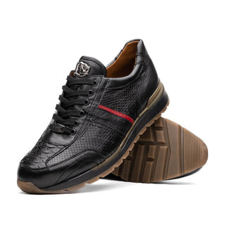 Marco Di Milano Brescia Men's Shoes Black Genuine Snake Skin / Calf-Skin Leather Sneakers (MDM1124)