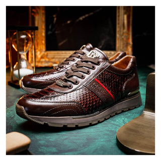 Marco Di Milano Brescia Men's Shoes Brown Genuine Snake Skin / Calf-Skin Leather Sneakers (MDM1124)