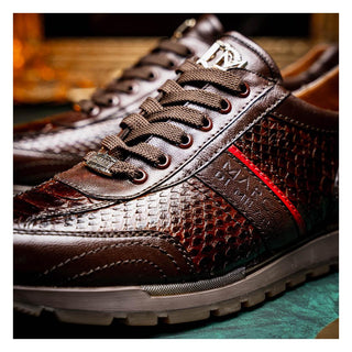 Marco Di Milano Brescia Men's Shoes Brown Genuine Snake Skin / Calf-Skin Leather Sneakers (MDM1124)