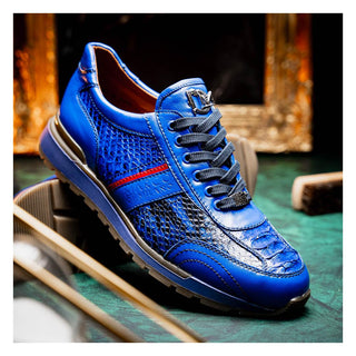 Marco Di Milano Brescia Men's Shoes Blue Genuine Snake Skin / Calf-Skin Leather Sneakers (MDM1124)