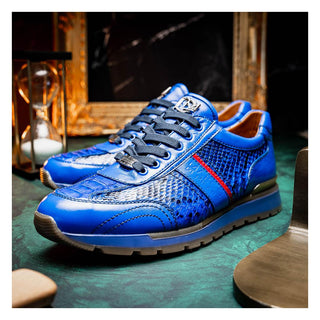 Marco Di Milano Brescia Men's Shoes Blue Genuine Snake Skin / Calf-Skin Leather Sneakers (MDM1124)