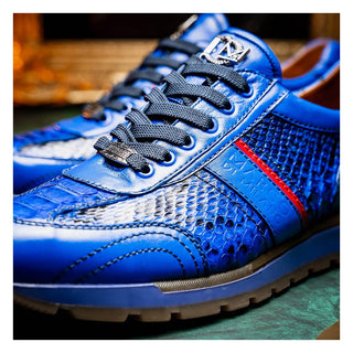 Marco Di Milano Brescia Men's Shoes Blue Genuine Snake Skin / Calf-Skin Leather Sneakers (MDM1124)