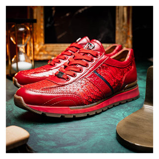 Marco Di Milano Brescia Men's Shoes Red Genuine Snake Skin / Calf-Skin Leather Sneakers (MDM1124)