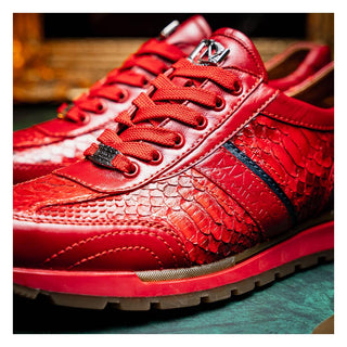Marco Di Milano Brescia Men's Shoes Red Genuine Snake Skin / Calf-Skin Leather Sneakers (MDM1124)