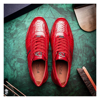 Marco Di Milano Brescia Men's Shoes Red Genuine Snake Skin / Calf-Skin Leather Sneakers (MDM1124)