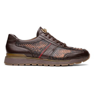 Marco Di Milano Brescia Men's Shoes Washed Cognac Genuine Snake Skin / Calf-Skin Leather Sneakers (MDM1124)