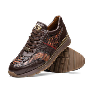 Marco Di Milano Brescia Men's Shoes Washed Cognac Genuine Snake Skin / Calf-Skin Leather Sneakers (MDM1124)