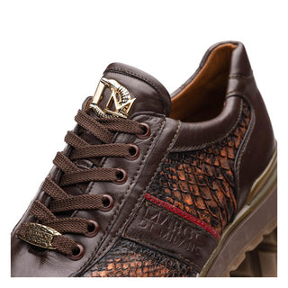 Marco Di Milano Brescia Men's Shoes Washed Cognac Genuine Snake Skin / Calf-Skin Leather Sneakers (MDM1124)