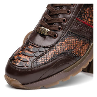 Marco Di Milano Brescia Men's Shoes Washed Cognac Genuine Snake Skin / Calf-Skin Leather Sneakers (MDM1124)