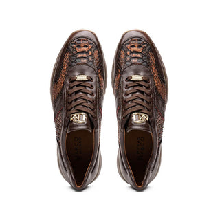 Marco Di Milano Brescia Men's Shoes Washed Cognac Genuine Snake Skin / Calf-Skin Leather Sneakers (MDM1124)