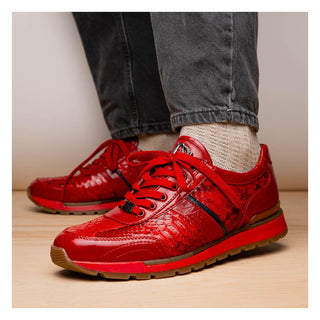 Marco Di Milano Brescia Men's Shoes Red Genuine Snake Skin / Calf-Skin Leather Sneakers (MDM1124)